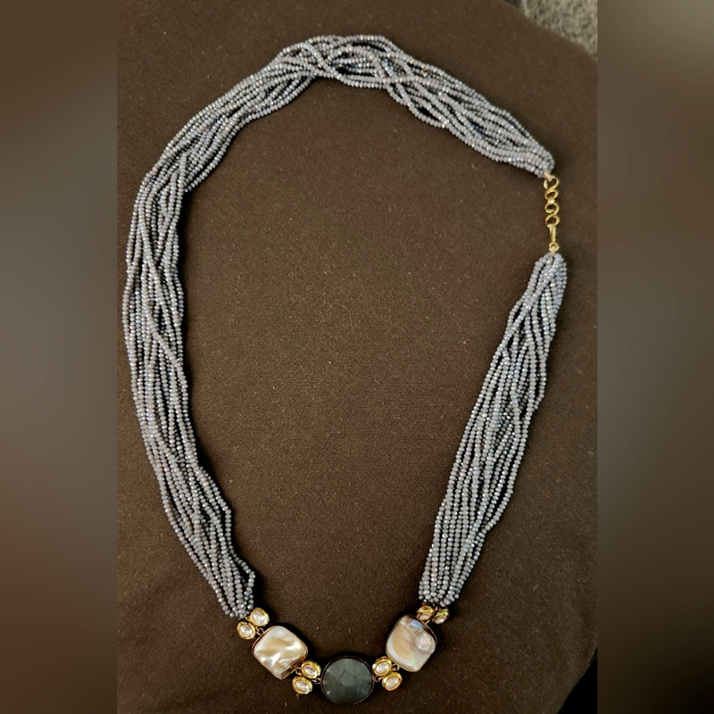 Gray Beaded Necklace - 14"/14 Strands
